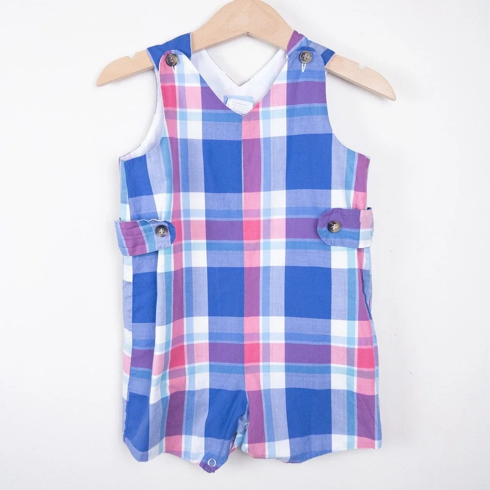Bella‎ Bliss Baby Boys Plaid Jon Jon Romper Blue Red 12 Months